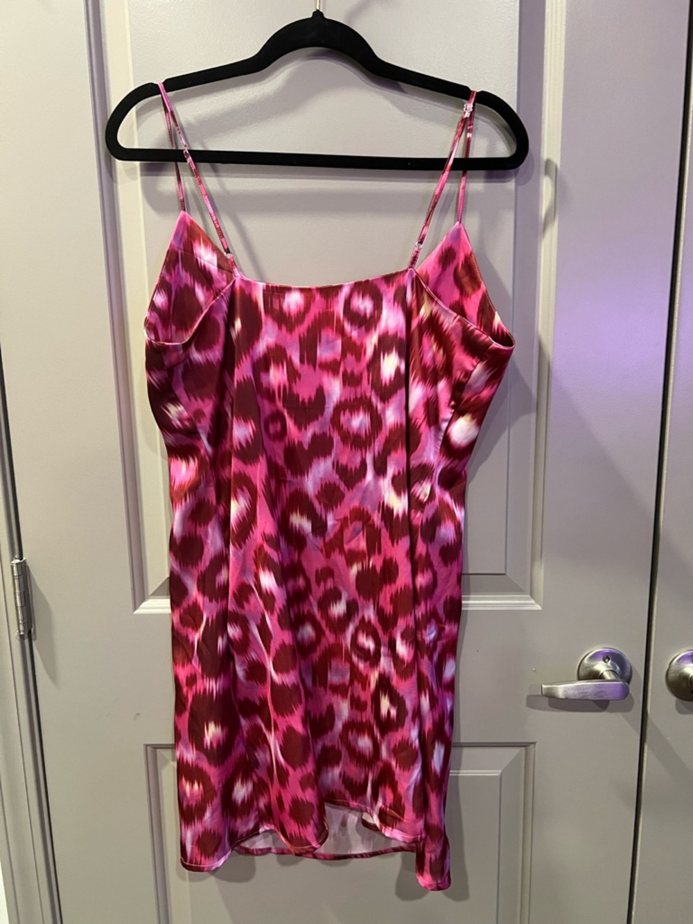 Averie Linda Night Dress Satin Slip Dress Pink-Magenta Leopard Print L - Picture 7 of 8